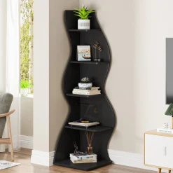 5-Tier Corner Shelf, Modern Wall Corner Bookshelf Bookcase