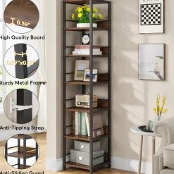 6-Tier Corner Shelf, Narrow Etagere Bookshelf Storage Rack