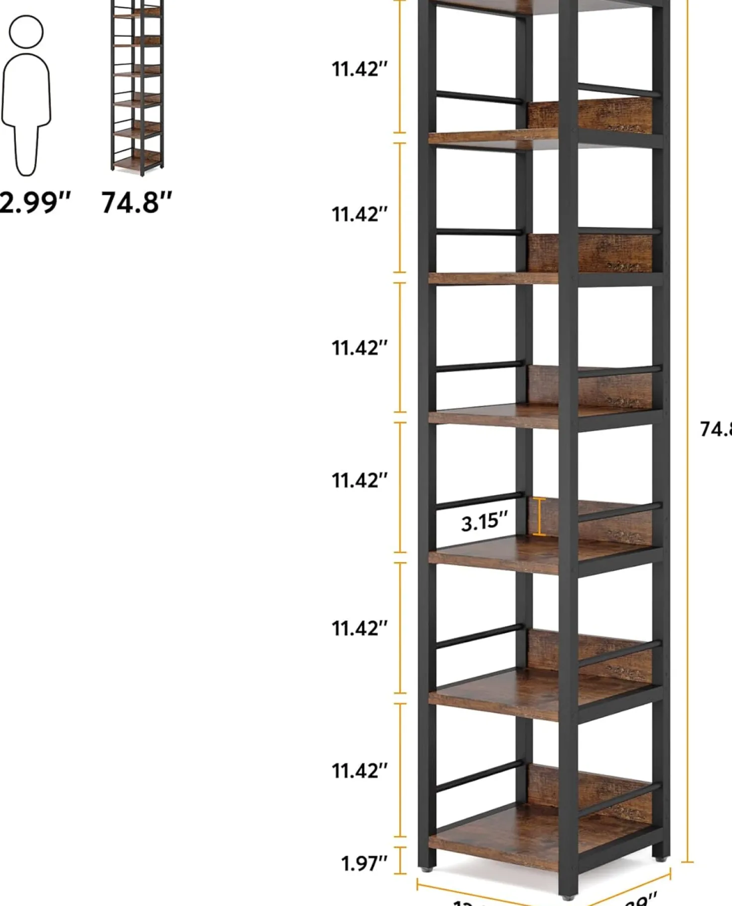 6-Tier Corner Shelf, Narrow Etagere Bookshelf Storage Rack