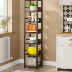 6-Tier Corner Shelf, Narrow Etagere Bookshelf Storage Rack