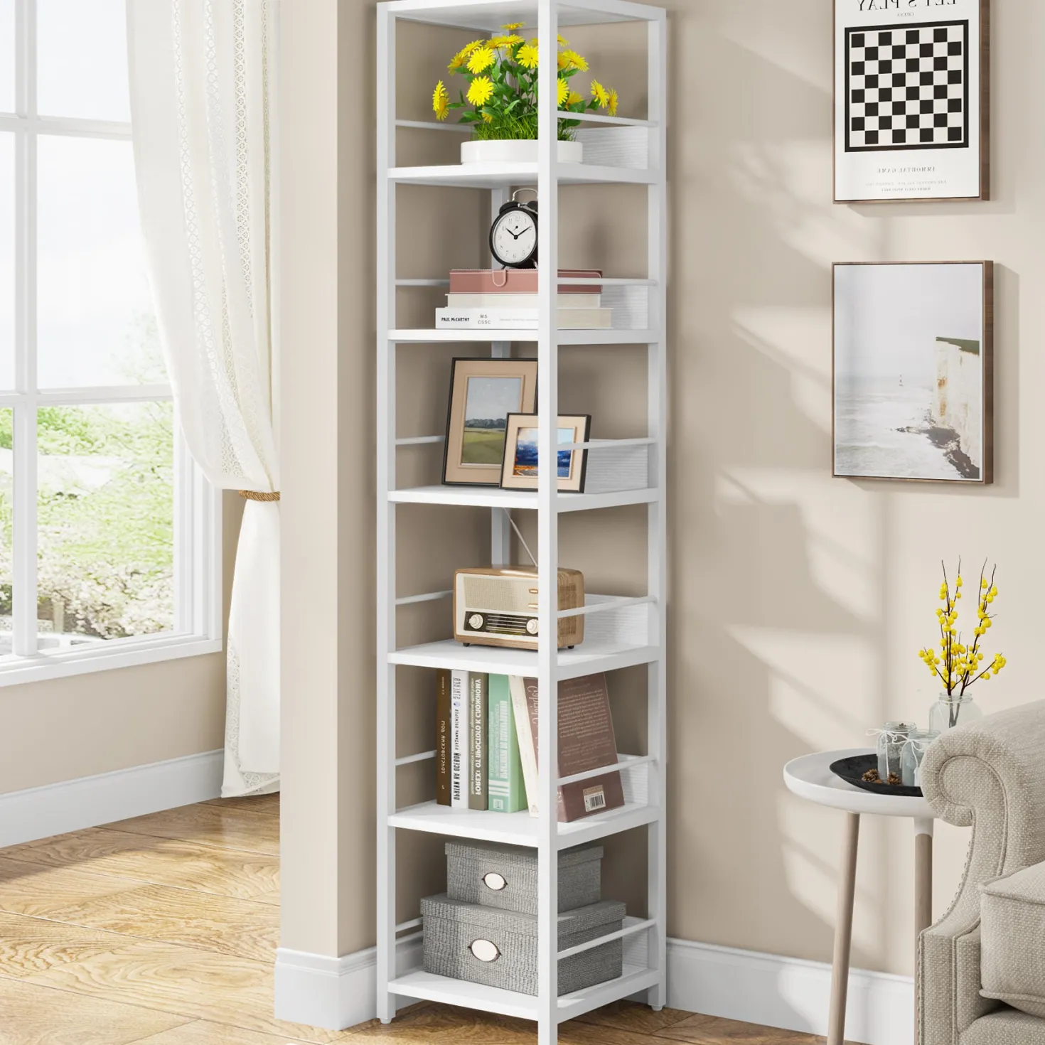 6-Tier Corner Shelf, Narrow Etagere Bookshelf Storage Rack
