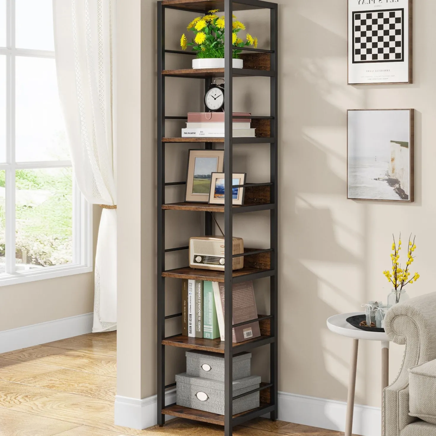 6-Tier Corner Shelf, Narrow Etagere Bookshelf Storage Rack