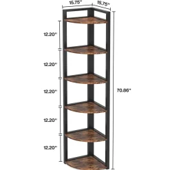 6-Tier Corner Shelf, Small Corner Bookshelf Storage Rack