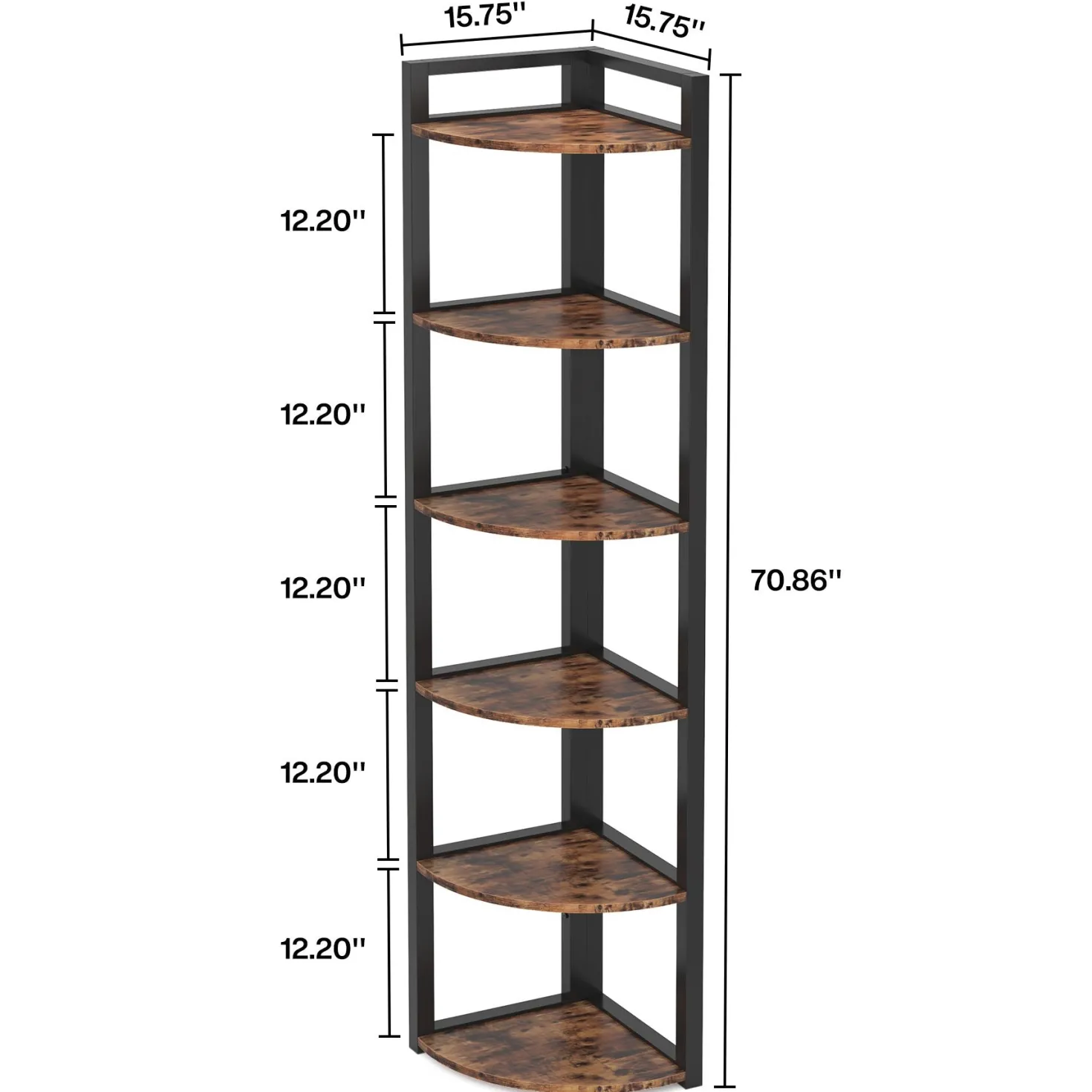 6-Tier Corner Shelf, Small Corner Bookshelf Storage Rack