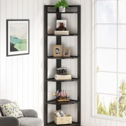 6-Tier Corner Shelf, Small Corner Bookshelf Storage Rack