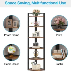 6-Tier Corner Shelf, Small Corner Bookshelf Storage Rack