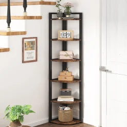 6-Tier Corner Shelf, Small Corner Bookshelf Storage Rack