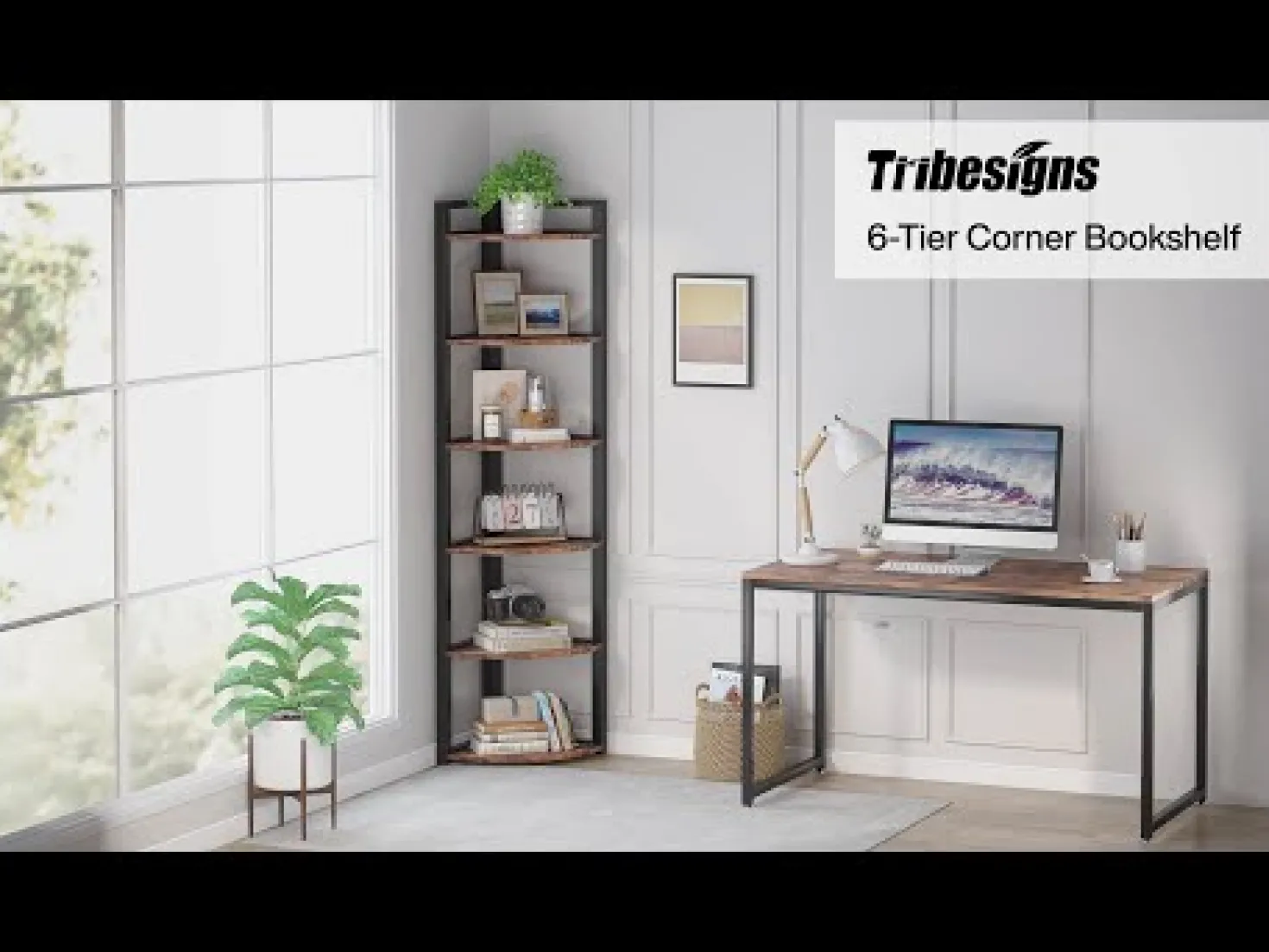6-Tier Corner Shelf, Small Corner Bookshelf Storage Rack