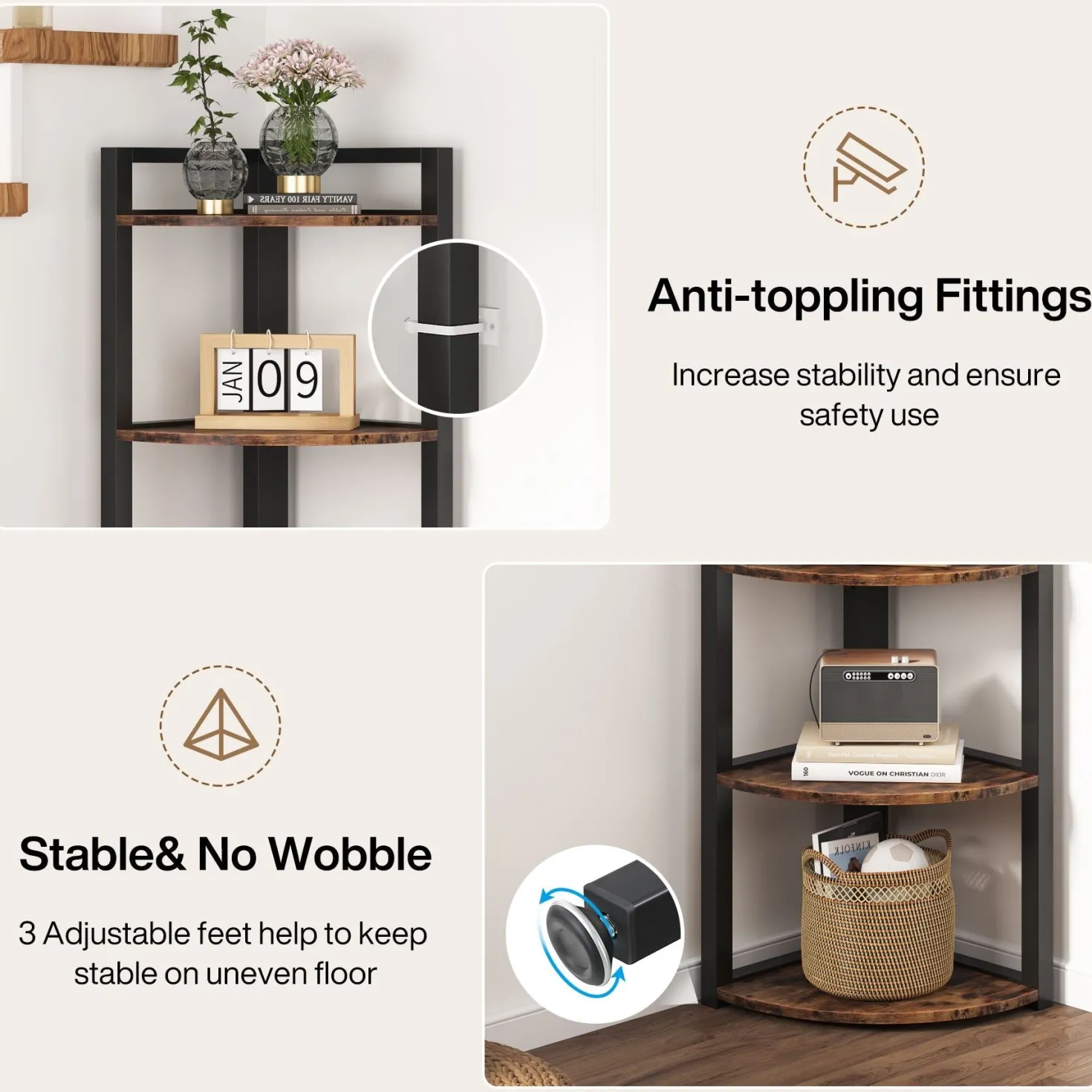 6-Tier Corner Shelf, Small Corner Bookshelf Storage Rack