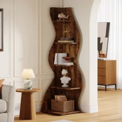 5-Tier Corner Shelf, Wavy Bookshelf Bookcase Display Rack for Home Office