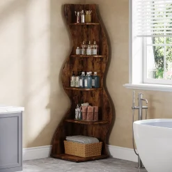 5-Tier Corner Shelf, Wavy Bookshelf Bookcase Display Rack for Home Office