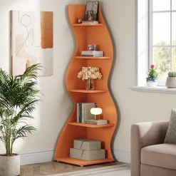 5-Tier Corner Shelf, Wavy Bookshelf Bookcase Display Rack for Home Office