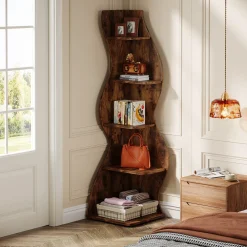 5-Tier Corner Shelf, Wavy Bookshelf Bookcase Display Rack for Home Office