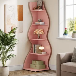 5-Tier Corner Shelf, Wavy Bookshelf Bookcase Display Rack for Home Office