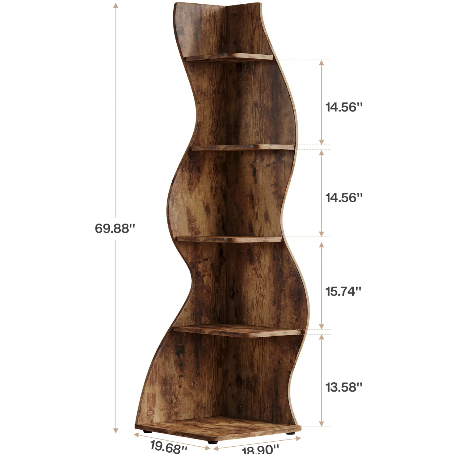 5-Tier Corner Shelf, Wavy Bookshelf Bookcase Display Rack for Home Office