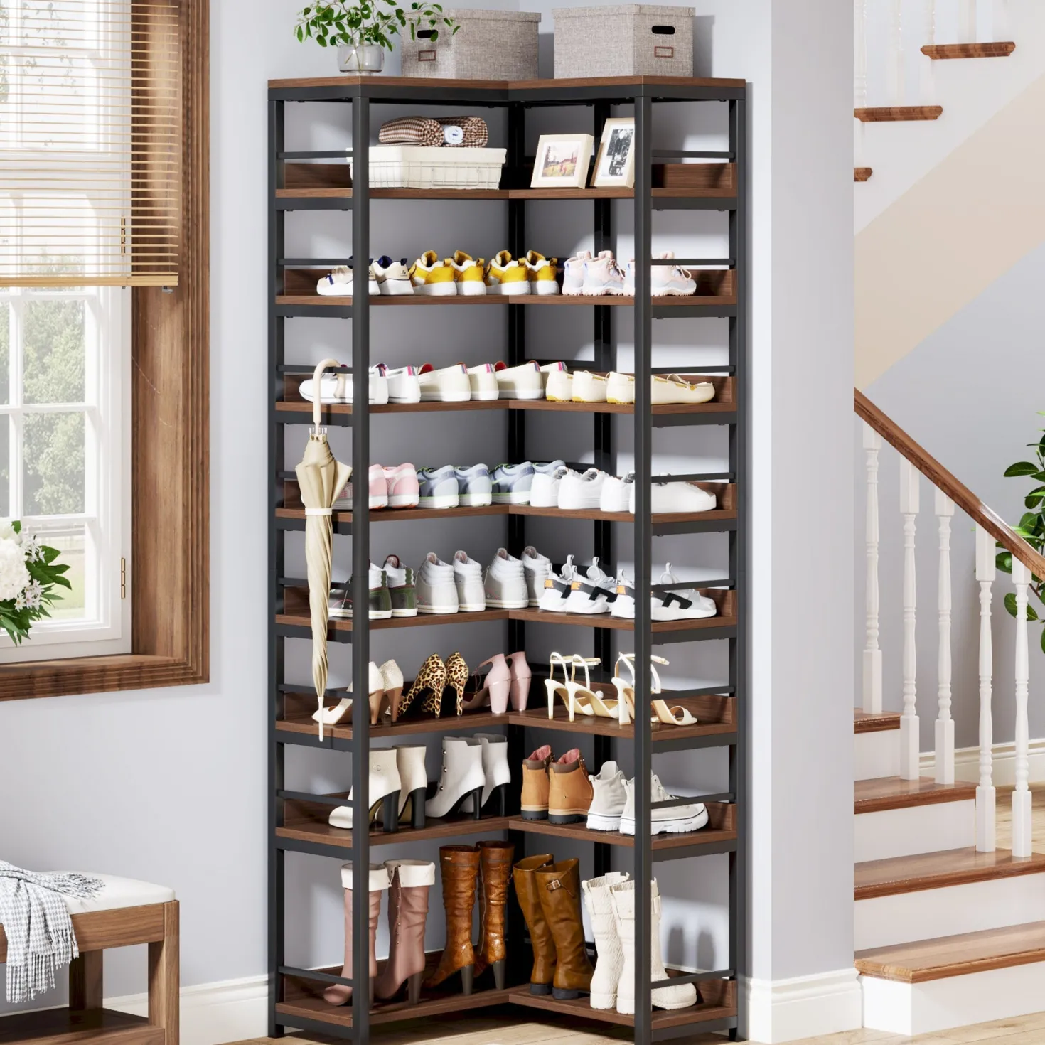 9-Tier Corner Shoe Rack, Freestanding Shoe Storage Shelf