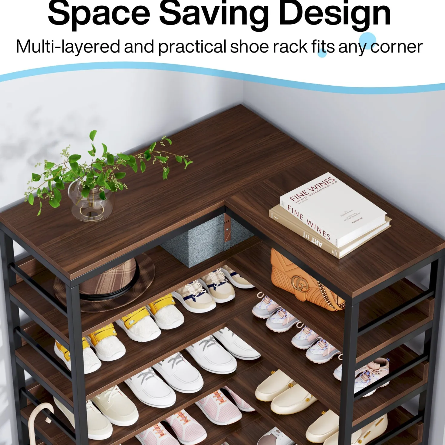 9-Tier Corner Shoe Rack, Freestanding Shoe Storage Shelf