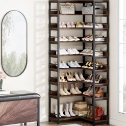 9-Tier Corner Shoe Rack, Freestanding Shoe Storage Shelf