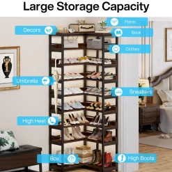 9-Tier Corner Shoe Rack, Freestanding Shoe Storage Shelf