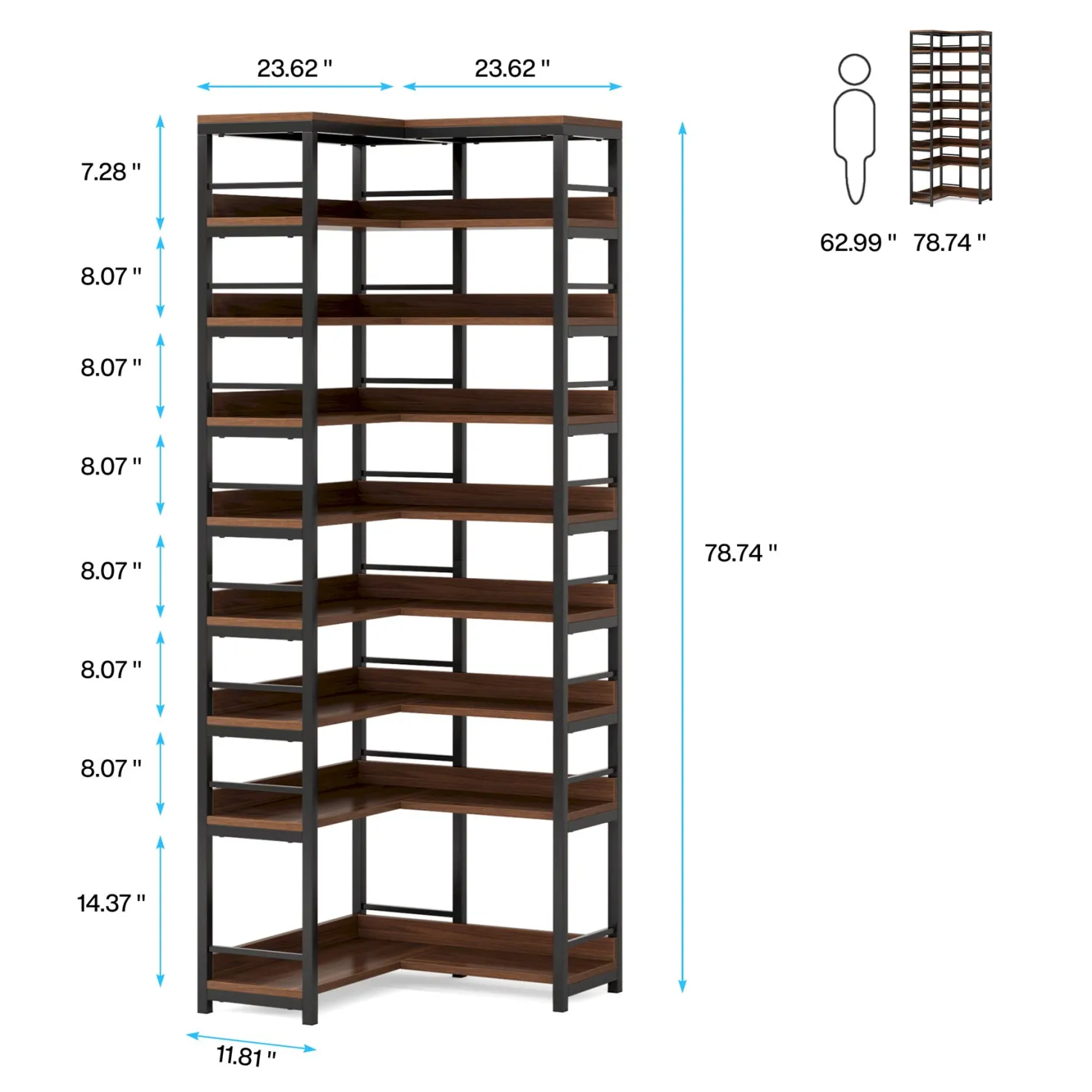 9-Tier Corner Shoe Rack, Freestanding Shoe Storage Shelf
