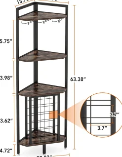 4-Tier Corner Wine Rack with Glass Holder & Storage Shelves