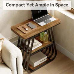 3-Tier End Table, 23.62" Side Table with Storage Shelves for Small Spaces