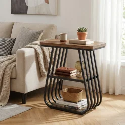 3-Tier End Table, 23.62" Side Table with Storage Shelves for Small Spaces