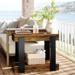 2-Tier End Table, Farmhouse Side Table with Storage Shelf for Living Room