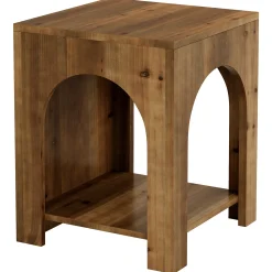 2-Tier End Table, Farmhouse Square Side Table with Arch Design