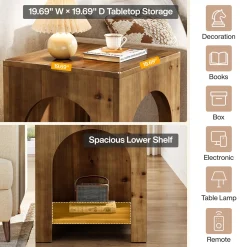 2-Tier End Table, Farmhouse Square Side Table with Arch Design