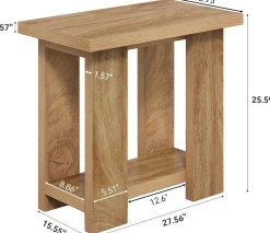 2-Tier End Table, Farmhouse Side Table with Storage Shelves for Small Space