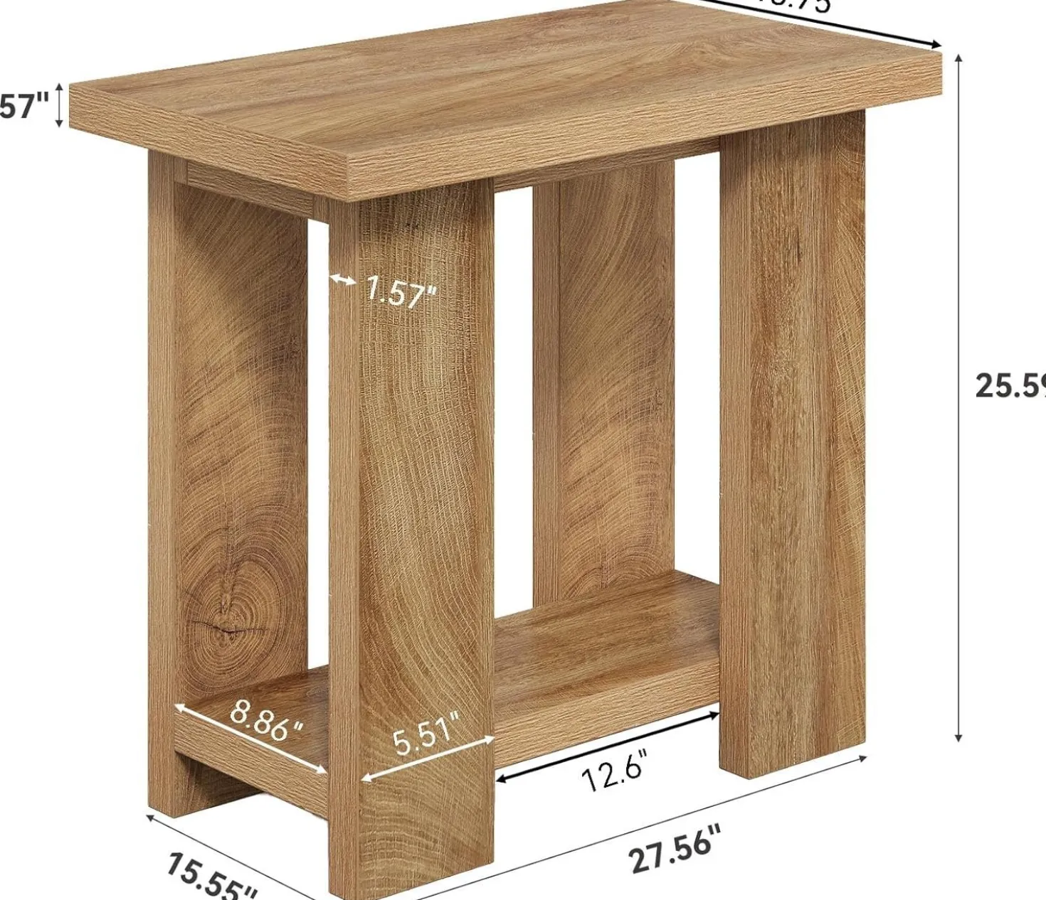 2-Tier End Table, Farmhouse Side Table with Storage Shelves for Small Space