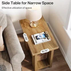 2-Tier End Table, Farmhouse Side Table with Storage Shelves for Small Space