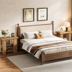 2-Tier End Table, Farmhouse Side Table with Storage Shelves for Small Space