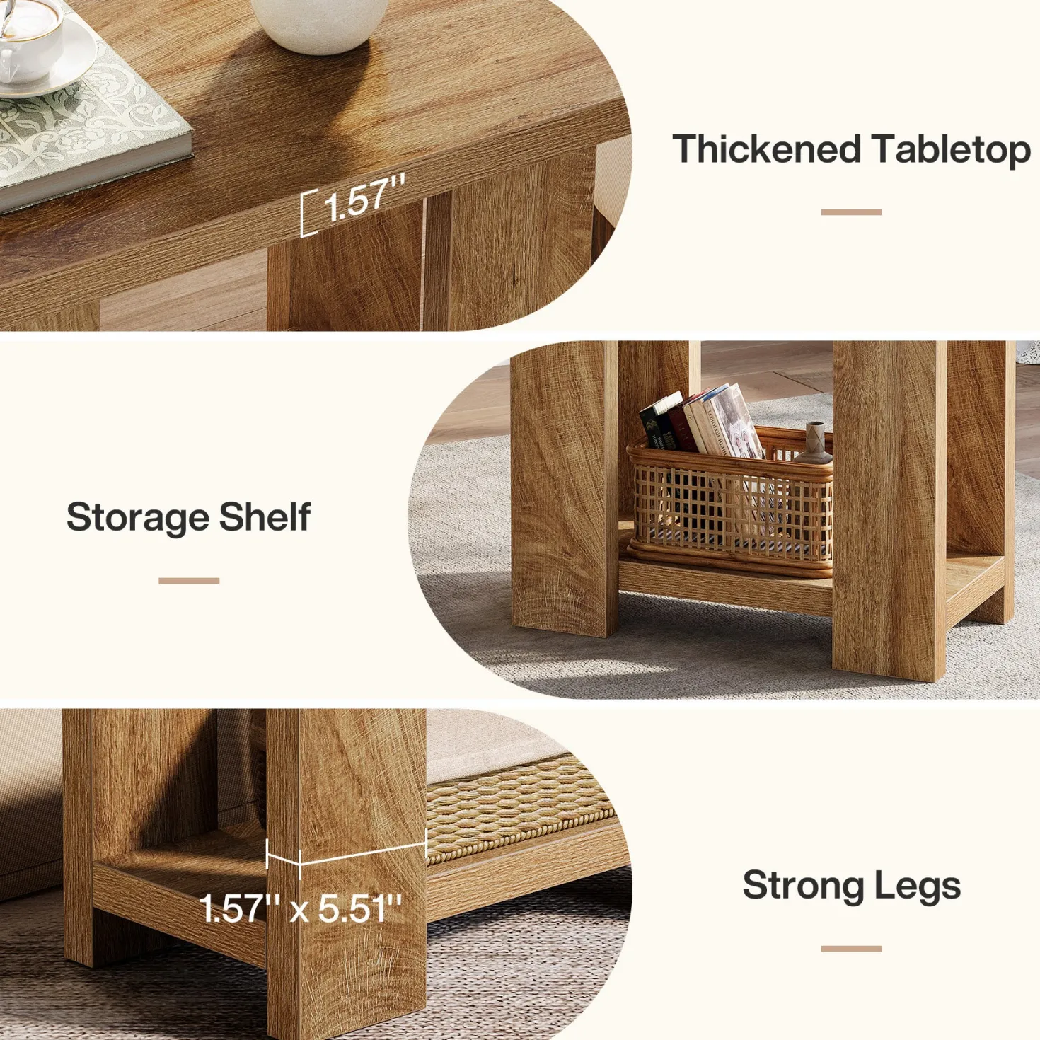 2-Tier End Table, Farmhouse Side Table with Storage Shelves for Small Space