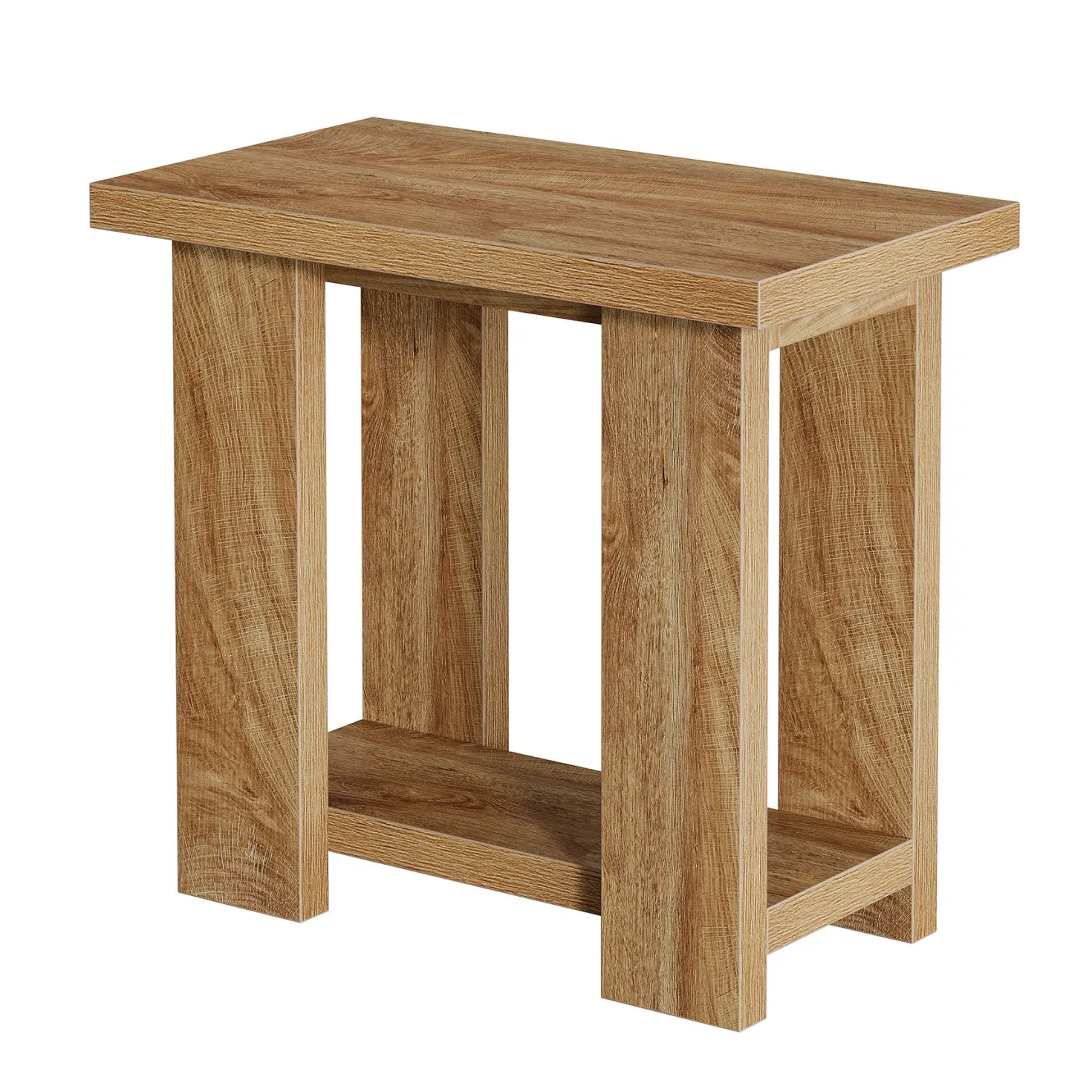 2-Tier End Table, Farmhouse Side Table with Storage Shelves for Small Space