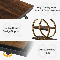 3-Tier End Table, Industrial Sofa Side Table with Round Metal Frame