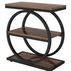 3-Tier End Table, Industrial Sofa Side Table with Round Metal Frame