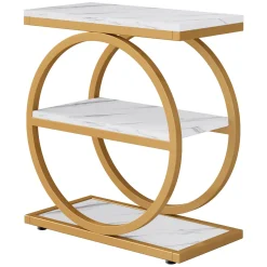 3-Tier End Table, Industrial Sofa Side Table with Round Metal Frame