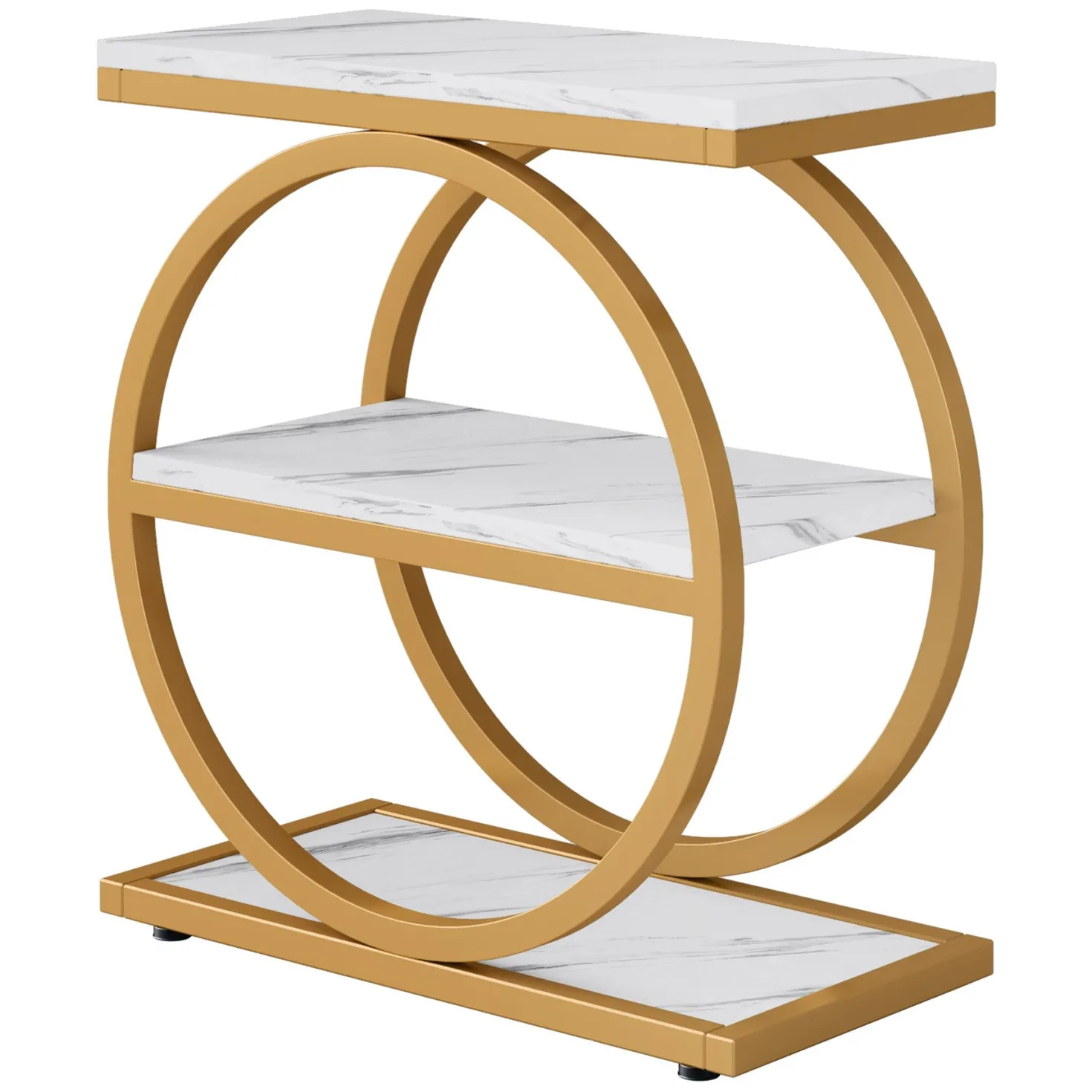 3-Tier End Table, Industrial Sofa Side Table with Round Metal Frame