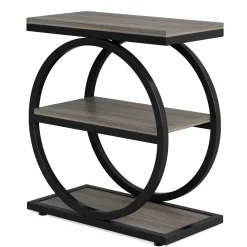 3-Tier End Table, Industrial Sofa Side Table with Round Metal Frame