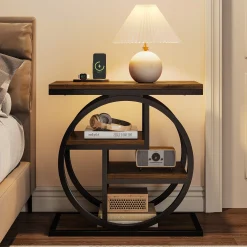 4-Tier End Table, Industrial Side Table with Storage Shelves for Living Room, Bedroom