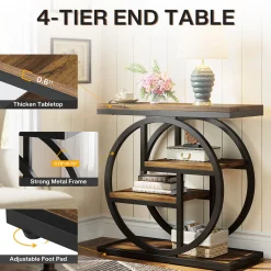 4-Tier End Table, Industrial Side Table with Storage Shelves for Living Room, Bedroom