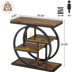 4-Tier End Table, Industrial Side Table with Storage Shelves for Living Room, Bedroom