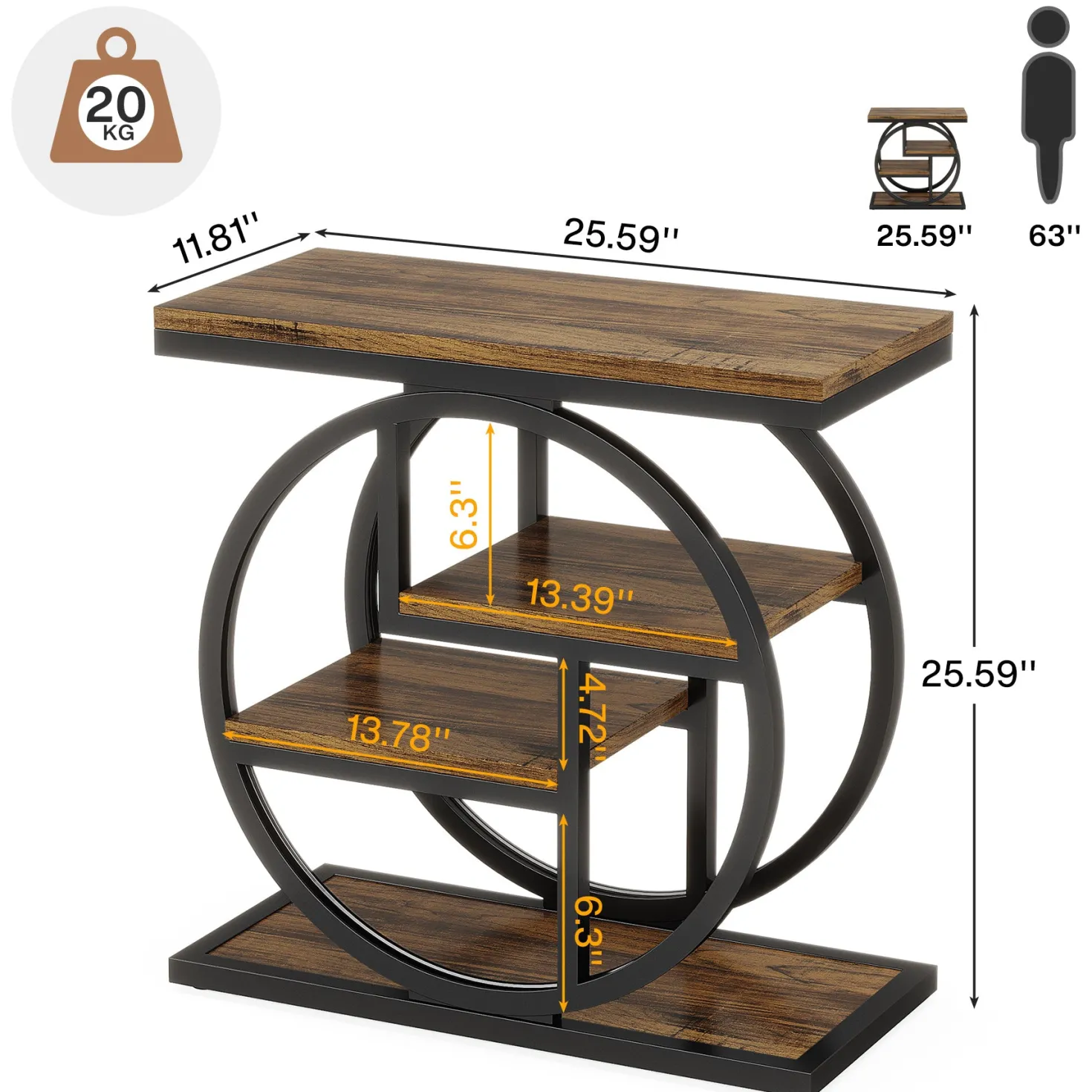 4-Tier End Table, Industrial Side Table with Storage Shelves for Living Room, Bedroom