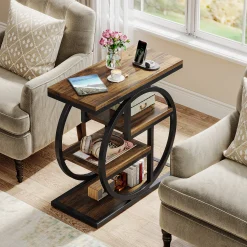 4-Tier End Table, Industrial Side Table with Storage Shelves for Living Room, Bedroom