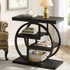 4-Tier End Table, Industrial Side Table with Storage Shelves for Living Room, Bedroom