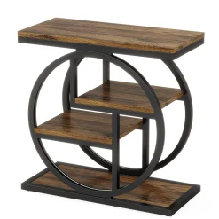 4-Tier End Table, Industrial Side Table with Storage Shelves for Living Room, Bedroom