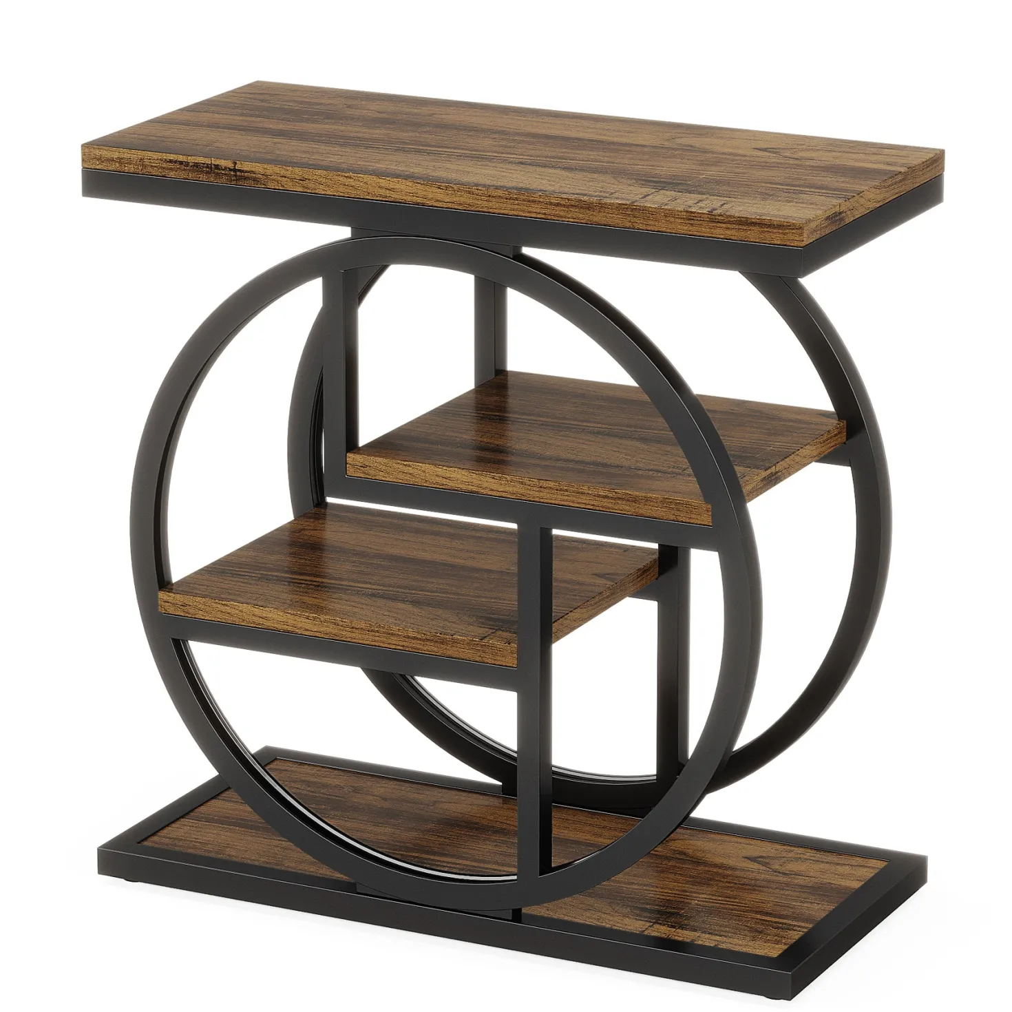 4-Tier End Table, Industrial Side Table with Storage Shelves for Living Room, Bedroom
