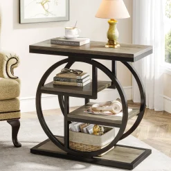 4-Tier End Table, Industrial Side Table with Storage Shelves for Living Room, Bedroom